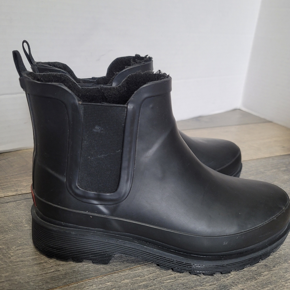 Chooka Womens Black Chelsea Boots Solid Pull-On Faux Furling Waterproof Sz7
